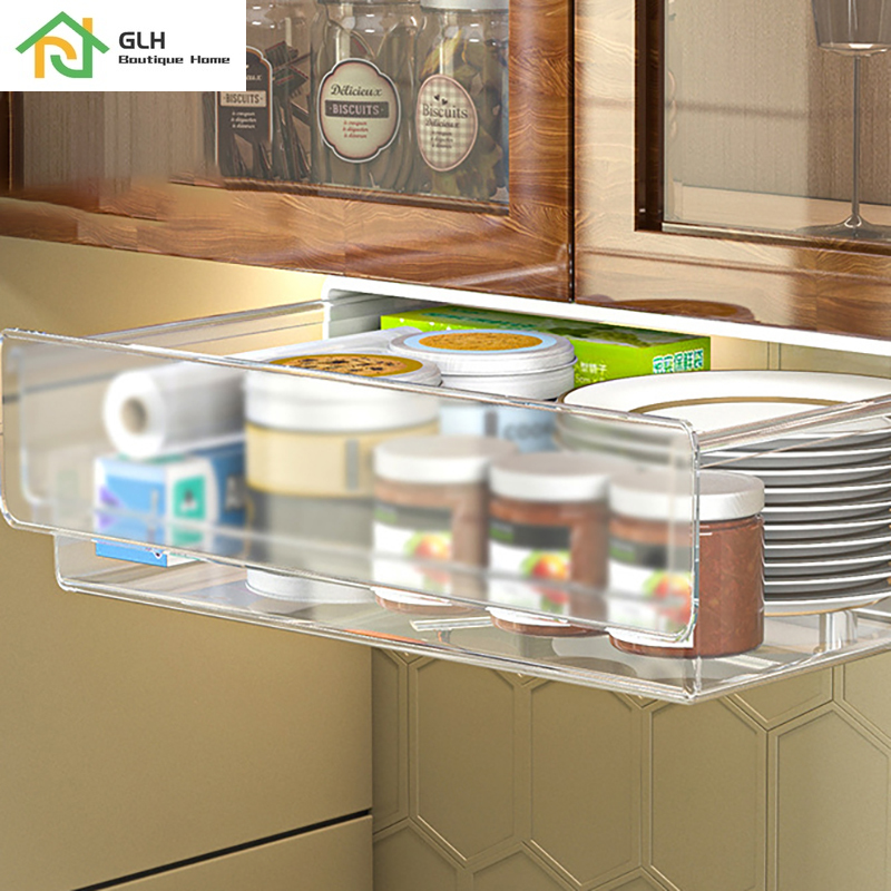 Under Desk Hidden Drawer Box Plastic Kitchen Storage Holder Desk Organizer Memo Pen Stationery Storage Box Case