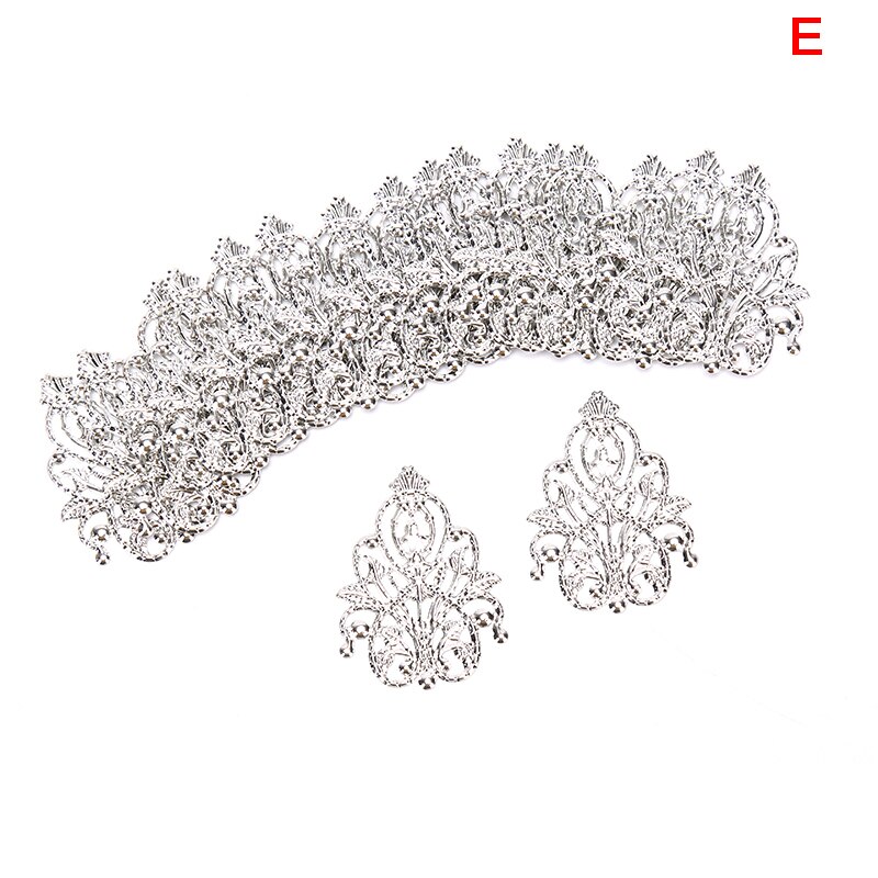 20pcs Filigree crafts Hollow Embellishments Findings Jewelry Accessories Bronze Tone ornaments 35mm: E / 26x35mm
