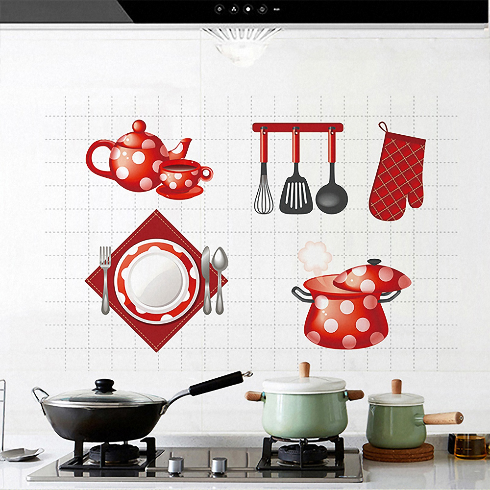Kitchen Wall Stickers Aluminum Foil Self Adhesive Wall Decal Waterproof Oil Proof Murals Home Decor Room Decoration: Default Title