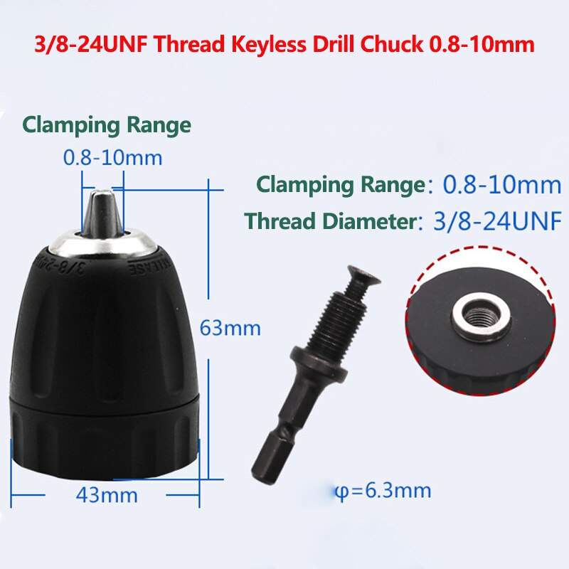 Drill Chuck Adapter Convert Impact Wrench Into Electric Drill 1/2"-20UNF & 3/8"-24UNF Thread 3 Jaw SDS Plus Mini Drill Chuck: I