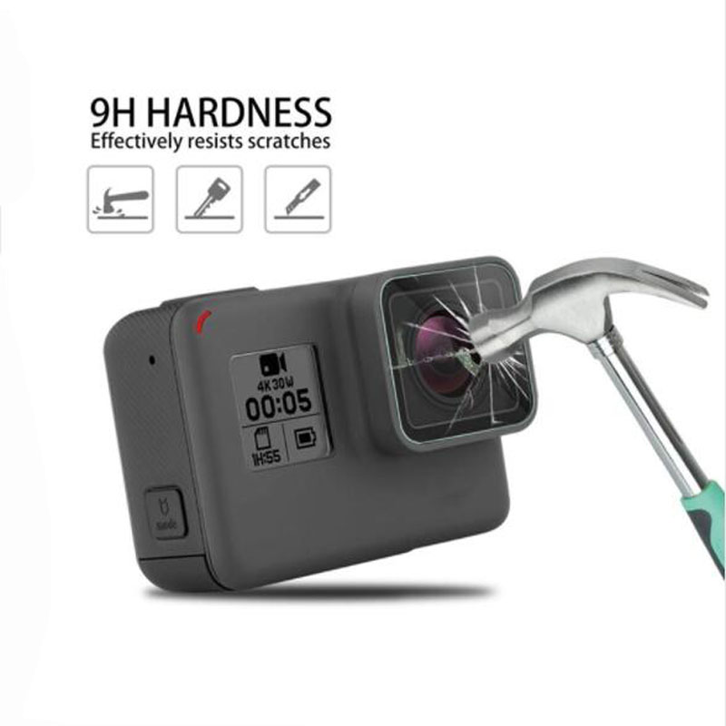 Folia ochronna ze szkła hartowanego do GoPro Go pro Hero 5/6/7 Czarny srebrny/biały Obiektyw kamery sportowej LCD Etui