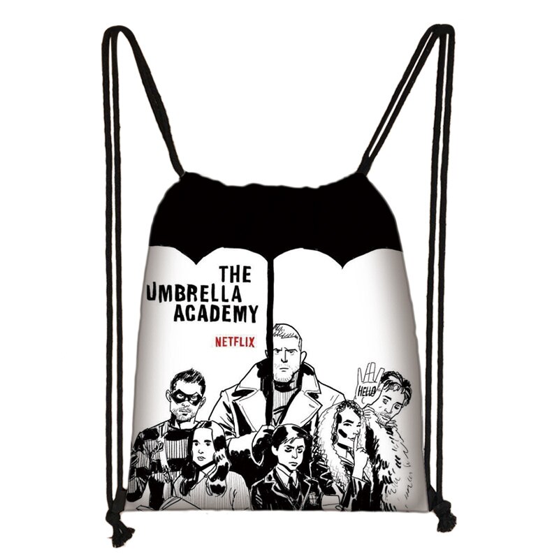 The Umbrella Academy-mochila con cordón 3D para niños y niñas, morral estampado, informal, de uso diario: 009