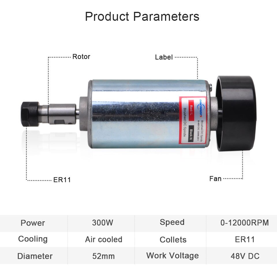 Cnc spindel 300w luftkjølt motor 500w spindel  er11 maskinverktøy fresemotor dc freser til maskinverktøy