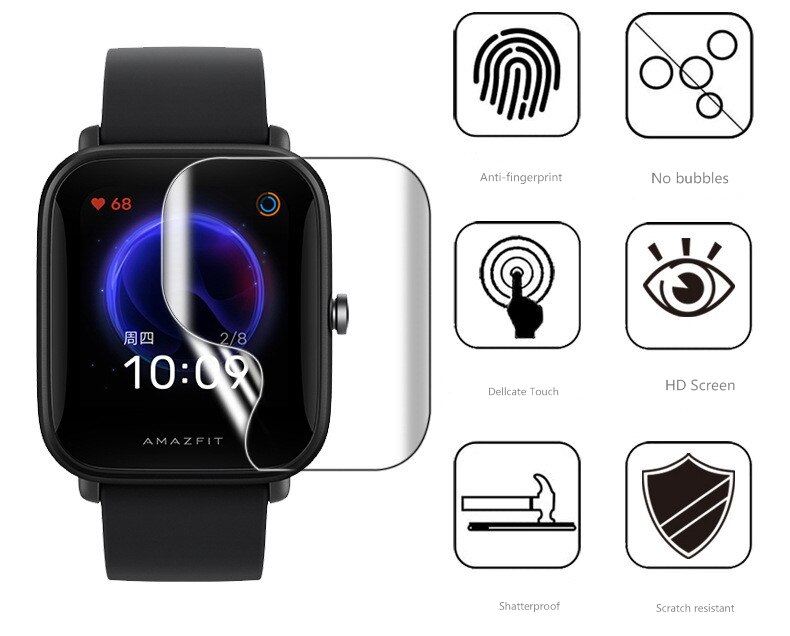 Película protetora de tpu macio para xiaomi amazfit bip u/u pro/pop, película protetora completa para smartwatch huami pop/pop pro