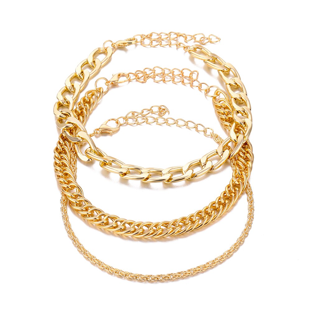 IPARAM-tobilleras de cadena trenzada Vintage bohemio dorado para mujer, conjunto de tobilleras de pierna con cadena gruesa, joyería para playa: Default Title