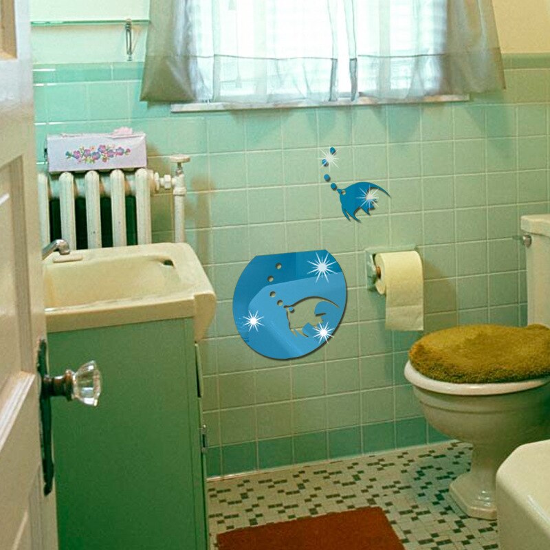 Decorate Home 3D round fish art wall mirror sticker decoration Decals mural painting Removable Decor Wallpaper LF-1335: Blue