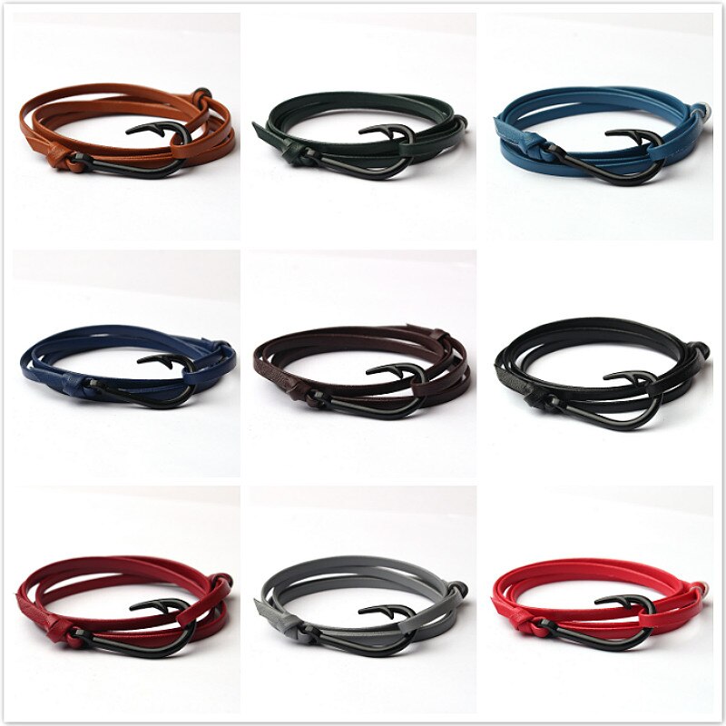 Style European And American-Style Alloy Steel Woven Leather Cord Hologram Bracelets Men&#39;s And Women&#39;s Cool Fishhook
