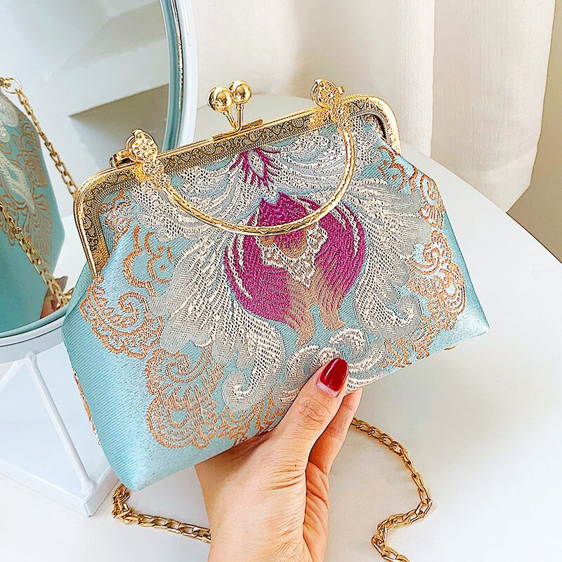 Mode Vrouwen Borduren Avondtasje Creatieve Chinese Stijl Handtas Partij Clutch Bags Keten Messener Tassen Kleine Shell Tas