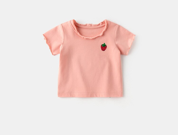 Hoge Quanlity Zomer Kids Meisjes T-shirt Print Korte Mouw Baby Meisjes T-Shirts Katoen Kinderen T-shirt O-hals Tee Tops Kleding: Pink / 73