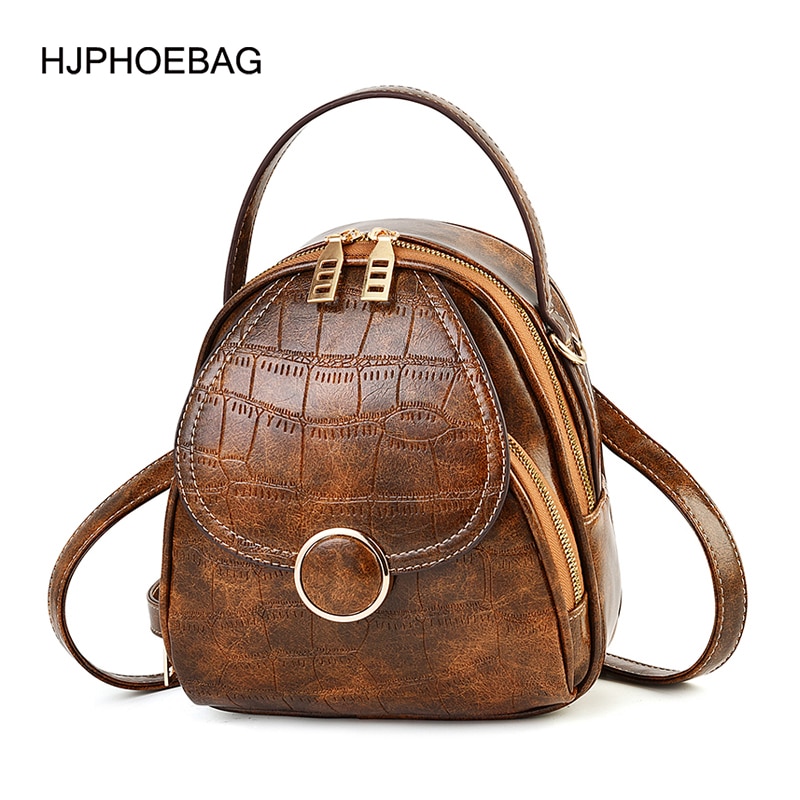 Mochila de couro pu de ombro feminina, multifunção, pequena, para escola, para adolescentes