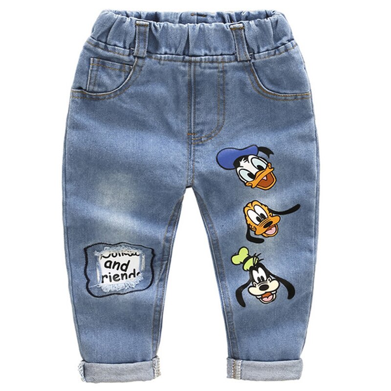 Los niños dibujo animado de Donald Duck pantalones niñas Jeans niños Jeans agujero de de los niños pantalones de mezclilla Jean para el bebé ropa infantil