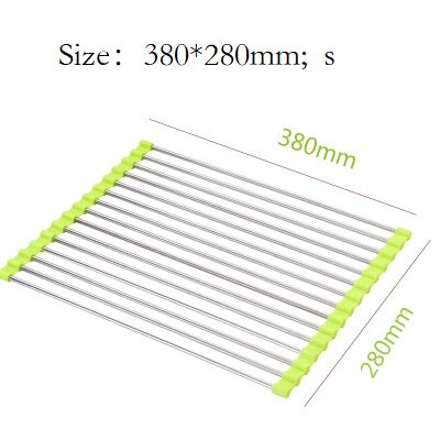 Foldable Dish Drying Rack Multi-Use Kitchen Silicone Drainer Over Sink Fruit Vegetable Meat Organizer Tray Drainer: A-15-Green(S)