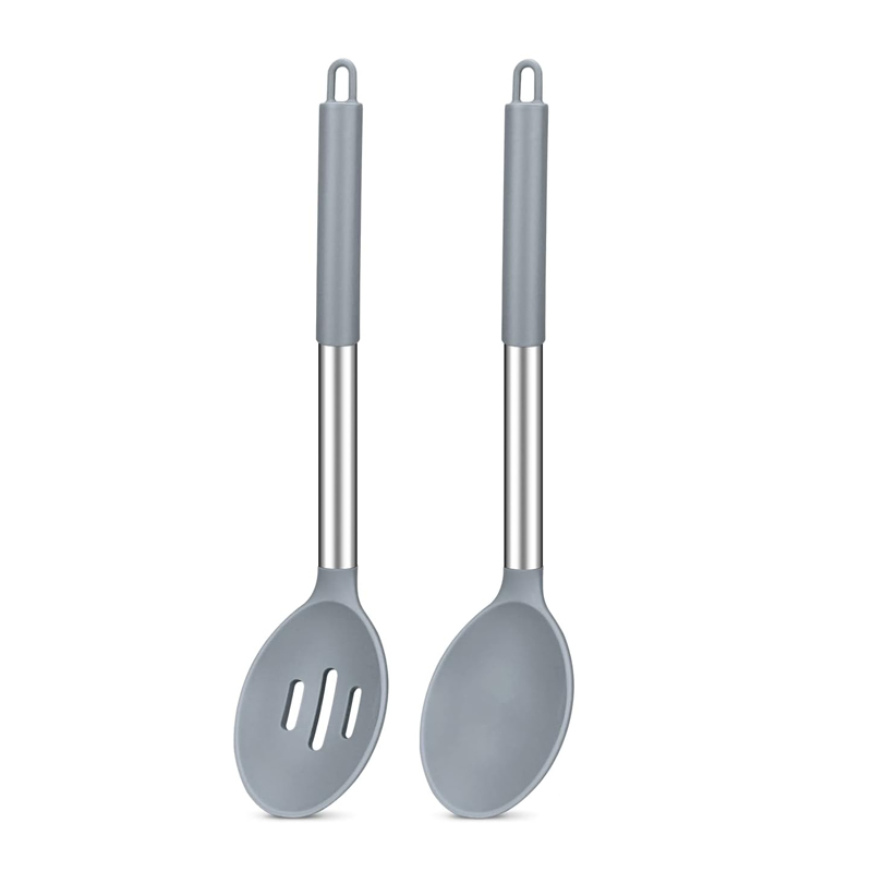 2-teiliges Silikon-Kochlöffel-Set mit Edelstahlgriff, Salat-Rührlöffel-Set, antihaftbeschichtete Kochutensilien, Küchenutensilien: YELLOW