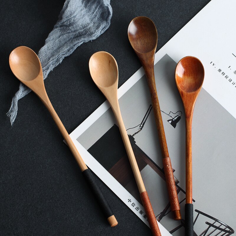 Wooden Spoons Large Long Handled Spoon Kids Spoon Wood Rice Soup Dessert Spoon Coffee Tea Mixing Tablewar