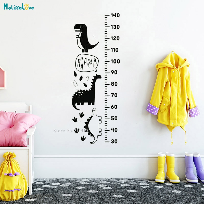 Dinosaurie barn högt diagram fast storlek härlig väggdekal mått tillväxt baby pojkar lekrum barnkammare vinyl konst dekaler  yt3506