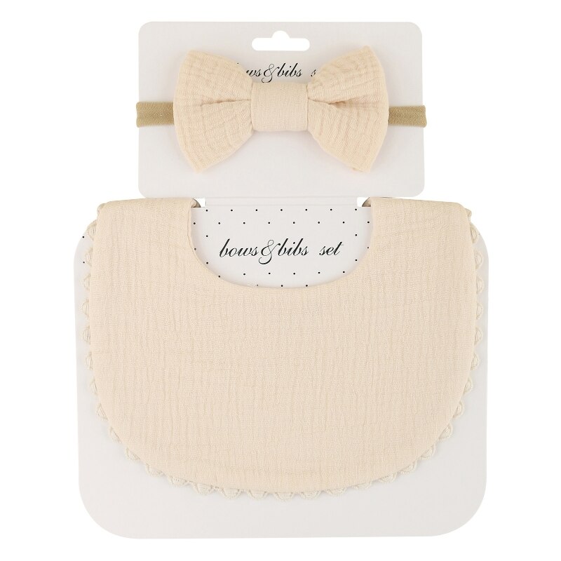 Baby Bib Feeding Smock Bowknot Hair Band Set Saliva Towel Bandana Elastic Bows Headband Infants Burp Cloth Headwear D5QA: H502D08set