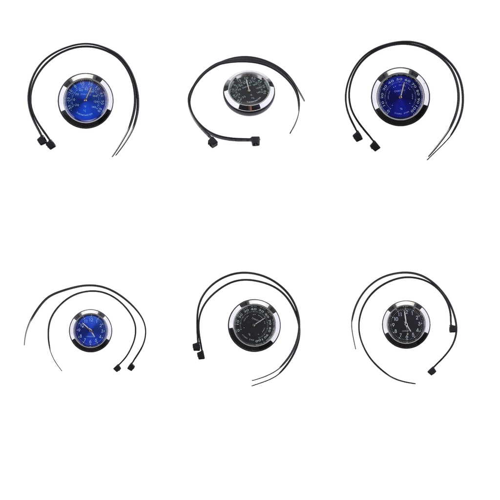 Montre de moto universelle | Chrome, cadran étanche noir, horloge de guidon/thermomètre/hygromètre, montre de lueur