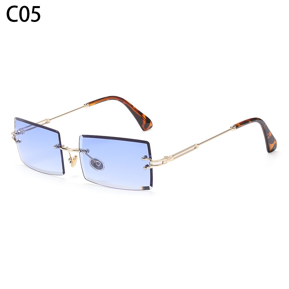 Tinted Lens Glasses Frameless Rectangular Sunglasses Men Women Rimless Outdoor Metal UV 400 Eyewear: C05