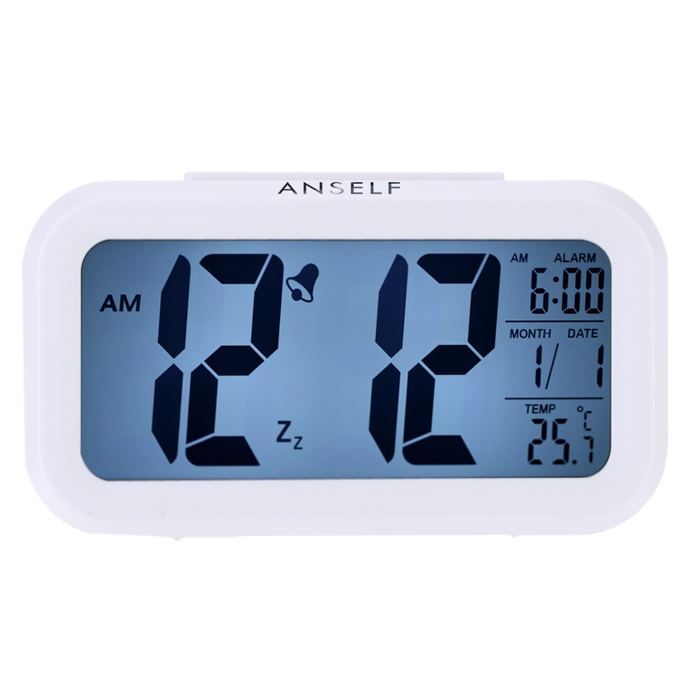 Anself LED Digital Alarm Clock Repeating Snooze Light-activated Sensor Backlight Time Date Temperature Display: White