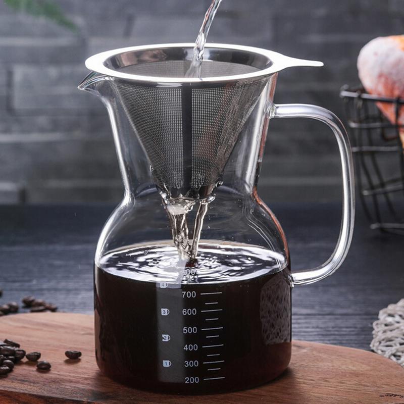 Glas kaffekedel med rustfrit stål filter dryp brygning chemex brewer kaffekande drypper barista hæld over kaffemaskine