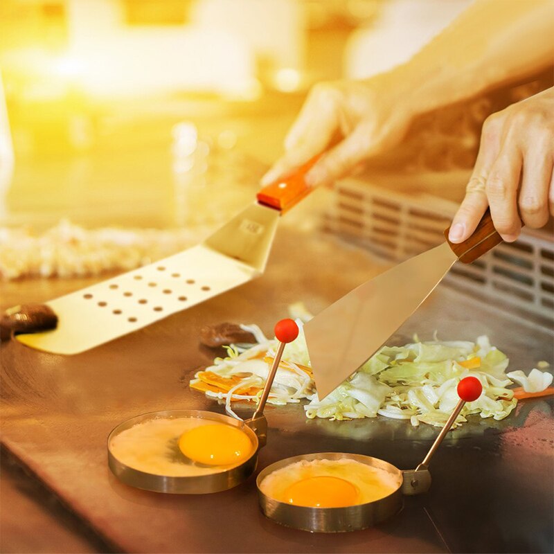 Goud Keukengerei Spatel Houten Handvat Barbecue Turner Rvs Pannenkoek Teppanyaki Hibachi Droge Pan Accessoires