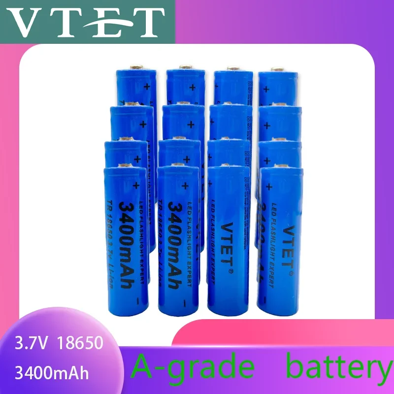 18650 3.7V 3400mAh Rechargeable Battery for Flashlight, Lithium ion Battery, Toy and Home Appliances A-grade battery