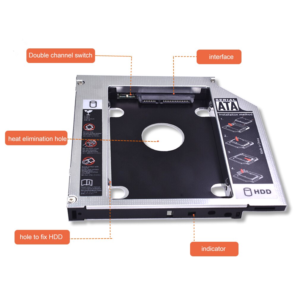 TISHRIC Aluminium 2nd HDD Caddy 12.7mm SATA 3.0 CD DVD naar HDD Voor 2.5 &#39;&#39;SSD HDD Case behuizing CD-ROM Optibay