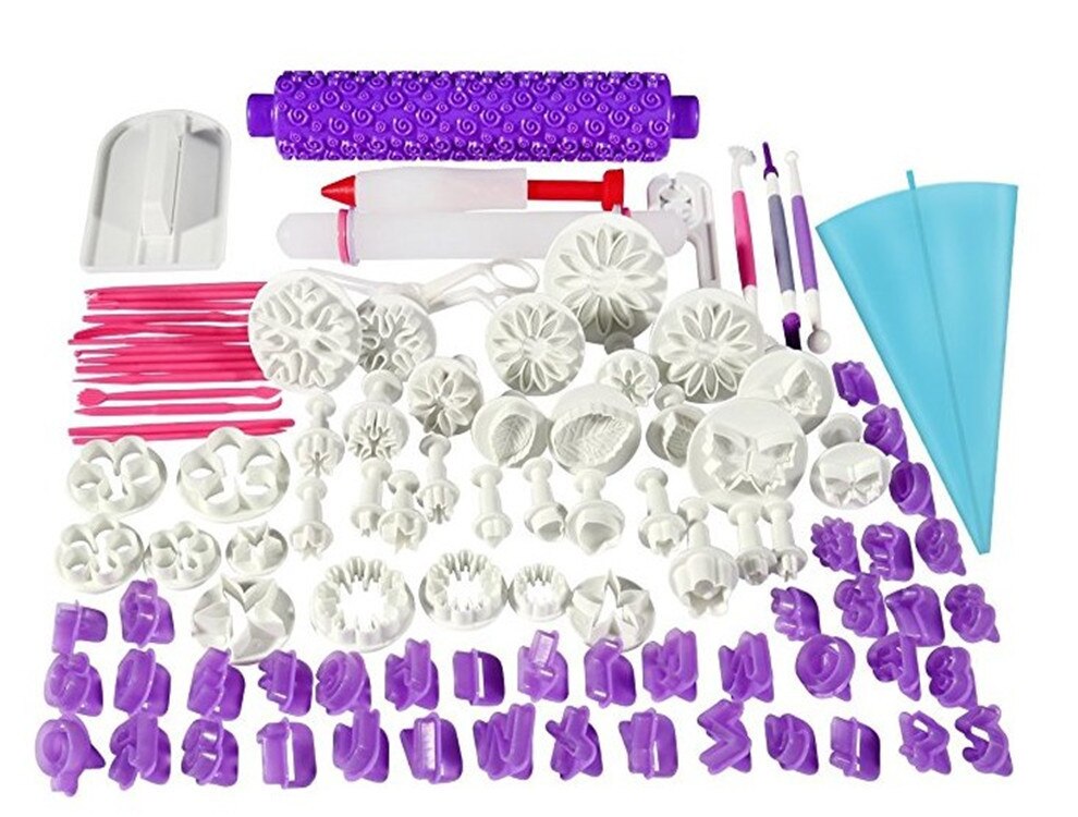 100PCS Fondant Cake Mold Set Plastic Spring Embossing Mold DIY Biscuit Cutting Mold Baking Tool