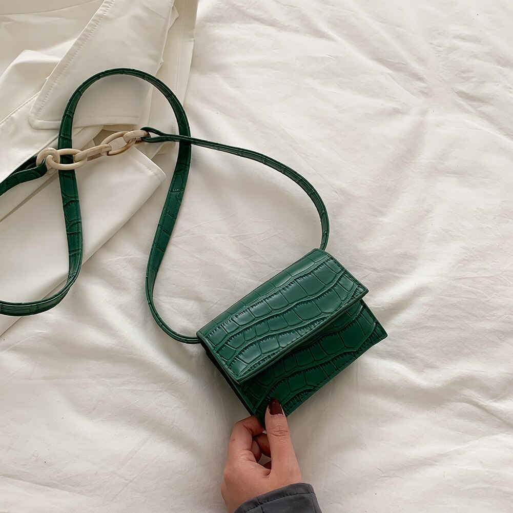 Kvinder retro serpentine crossbody tasker messenger bag skuldertaske håndtag tasker hasp alsidig håndtaske dametasker: Grøn