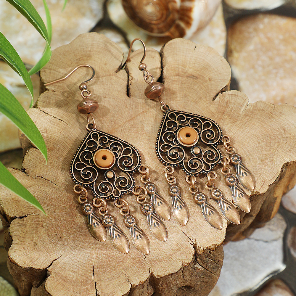 Pendientes colgantes marrones geométricos étnicos Vintage para mujer personalidad vacaciones Casual pendientes diarios joyería Bohemia: Oro oscuro