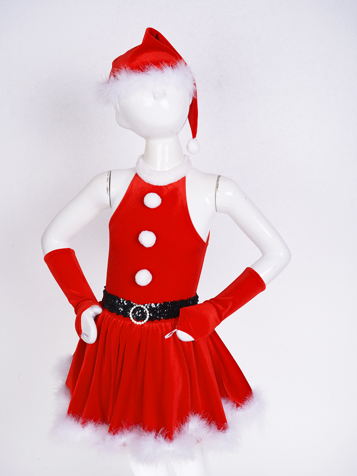Bambini ragazze natale babbo natale costume Cosplay balletto pattinaggio vestito da ballo con guanti cappello natale capodanno festa spettacolo teatrale tutù