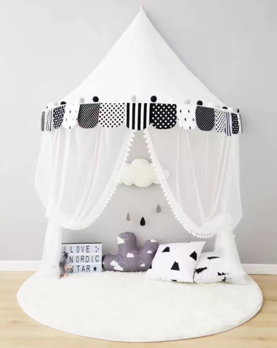 Children Play House Castle Kid Teepee Tents Cotton Foldable Tent Canopy Bed Curtain Baby Crib Netting Girls Boy Room Decoration: Black