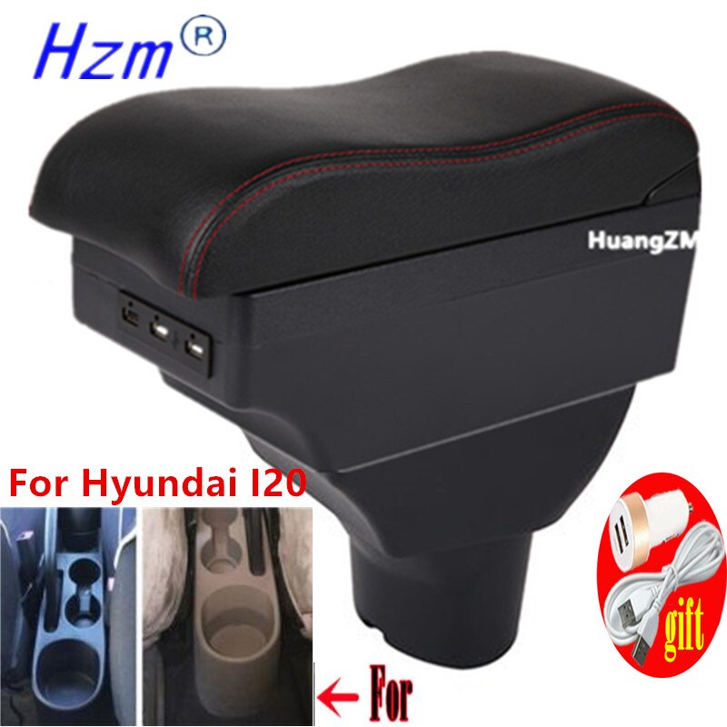 For Hyundai I20 Armrest Interior Parts special Retrofit parts Car Armrest Center Storage box with USB LED light Curved surface