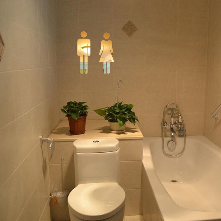 Wc Stickers Wc 3D Spiegel Sticker Grappige Wc Deur Ingang Teken Mannen Vrouwen Badkamer Diy Muur Dzq90307