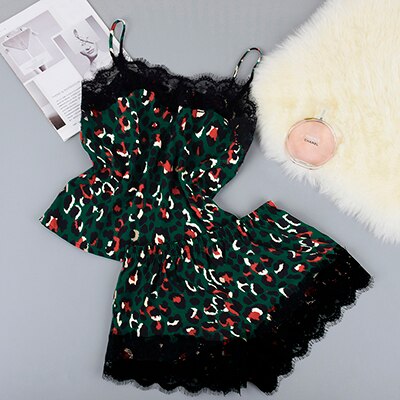 Victoria's Sleutel Sexy Kant Pyjama Groen Luipaard Cami Top En Shorts Animal Print Nachtkleding Vrouwen Zomer Pyjama Set Nachtkleding: L