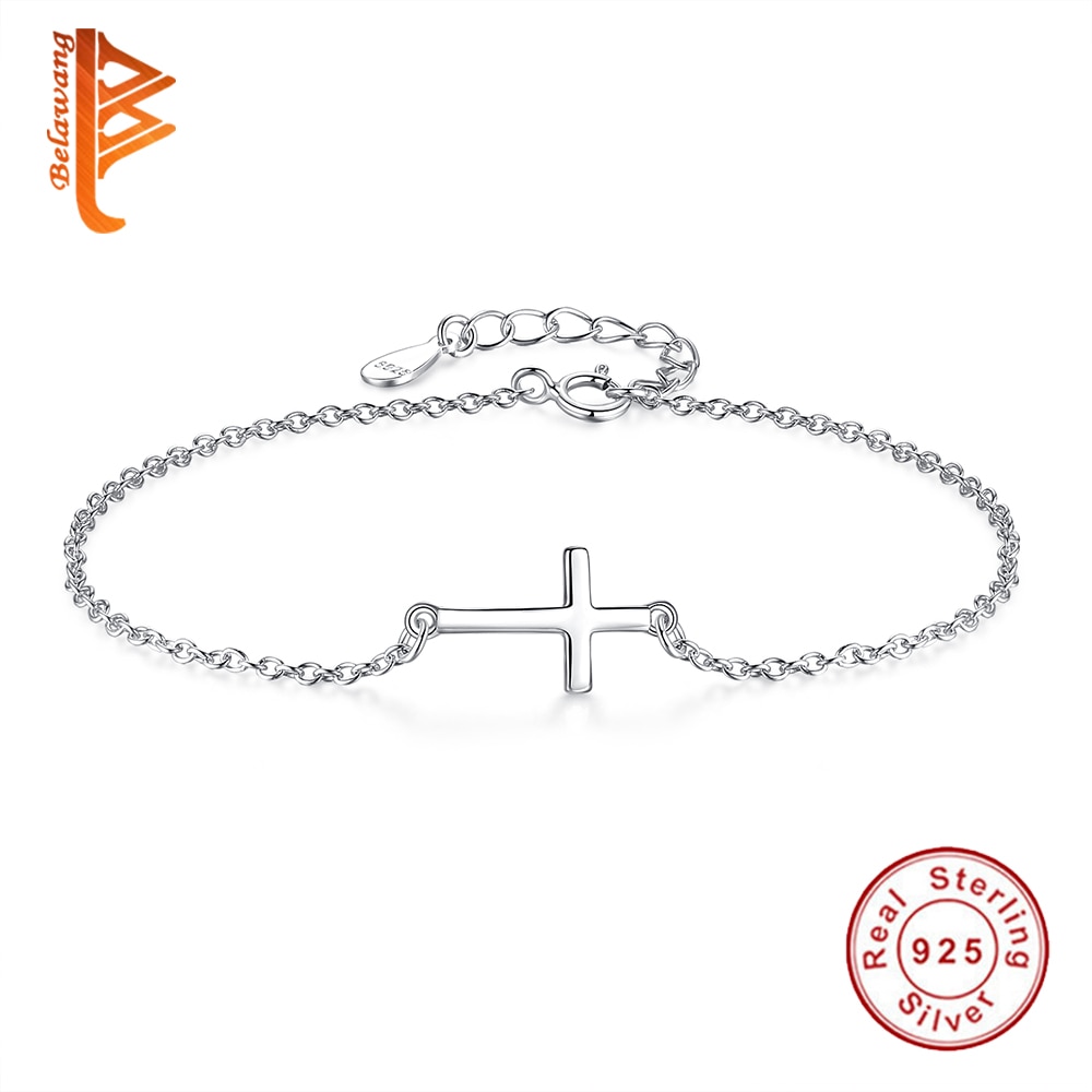 Belawang 100% 925 Sterling Silver Cross Charm Armband Voor Vrouwen Engagement Wedding Armband Sterling Zilveren Sieraden