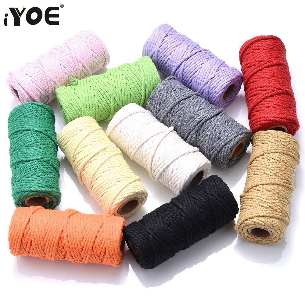 iYOE 28m/Roll 3mm Solid Color Cotton Cord Thread Making Macrame String Diy Craft Accessories Home Decoration