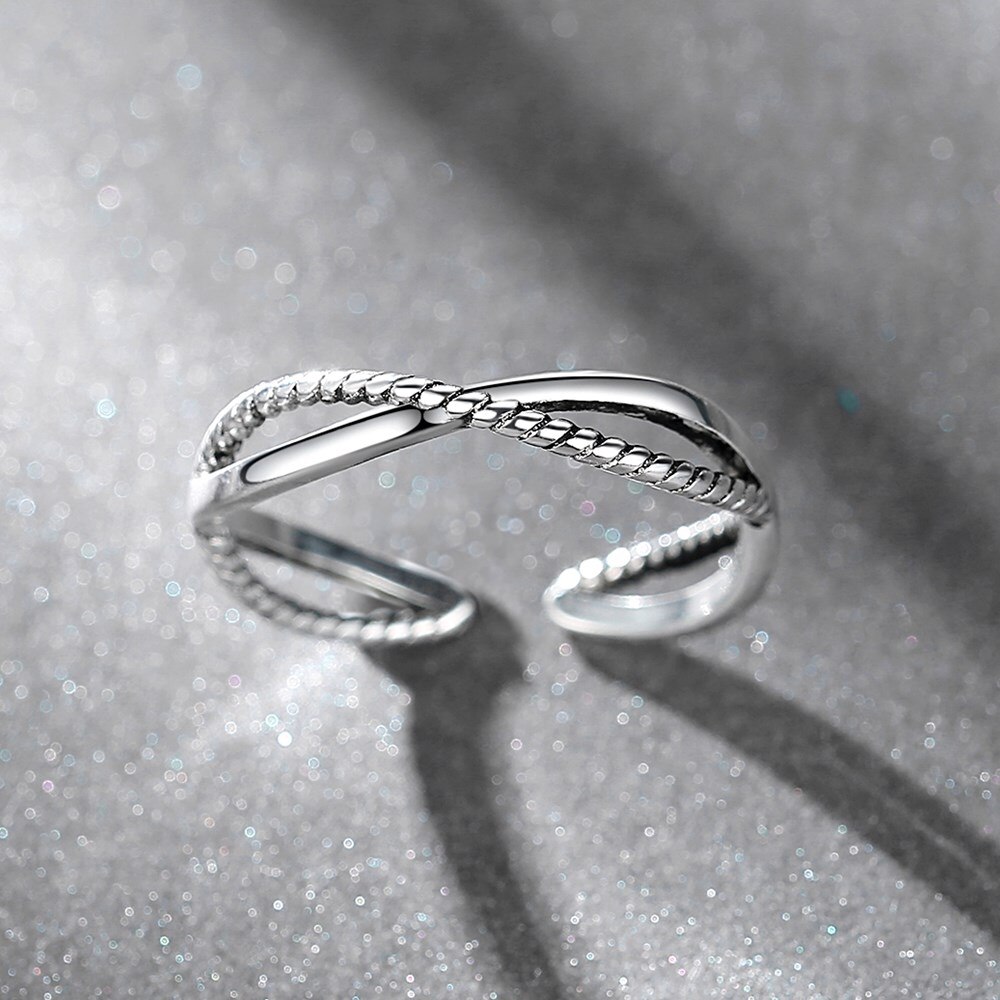 925 Sterling Silver Ring Woman Jewelry Retro Simple Thai Silver Adjustable Interwoven Hollow Ring