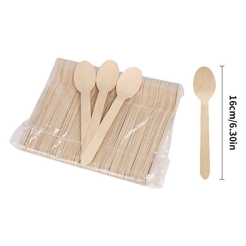 Cucharas de madera desechables para degustación de muestreo, yogur, helado, tenedores de postre, vajilla para de boda, cuchara de madera, 50/100 Uds.: Marrón / 100 unids