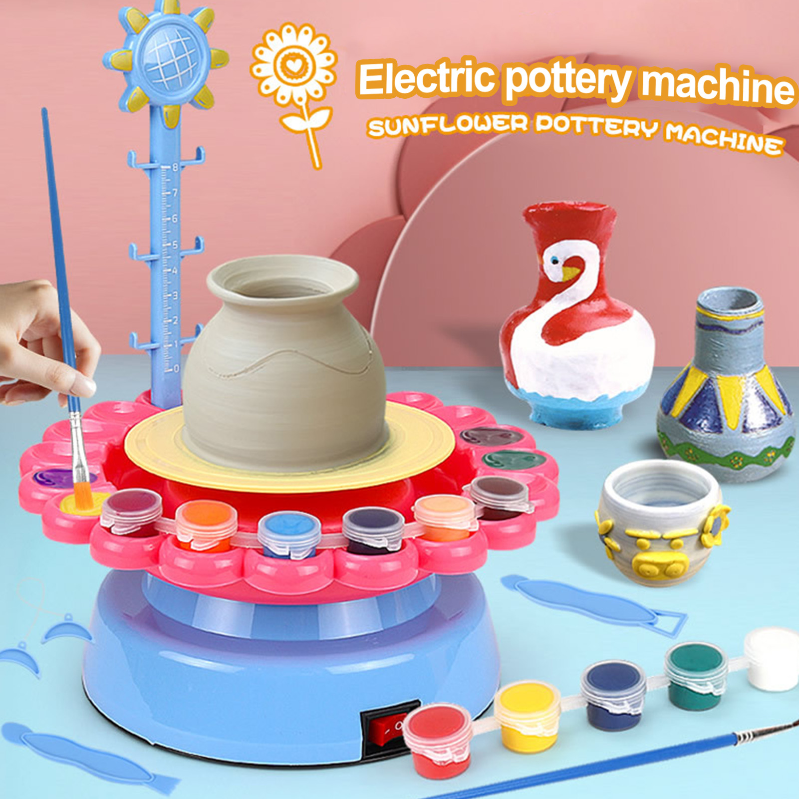 Usb Elektrische Aardewerk Wiel Machine Mini Aardewerk Maken Machine Diy Craft Keramische Klei Aardewerk Kit Met Pigment Klei Kinderen Speelgoed