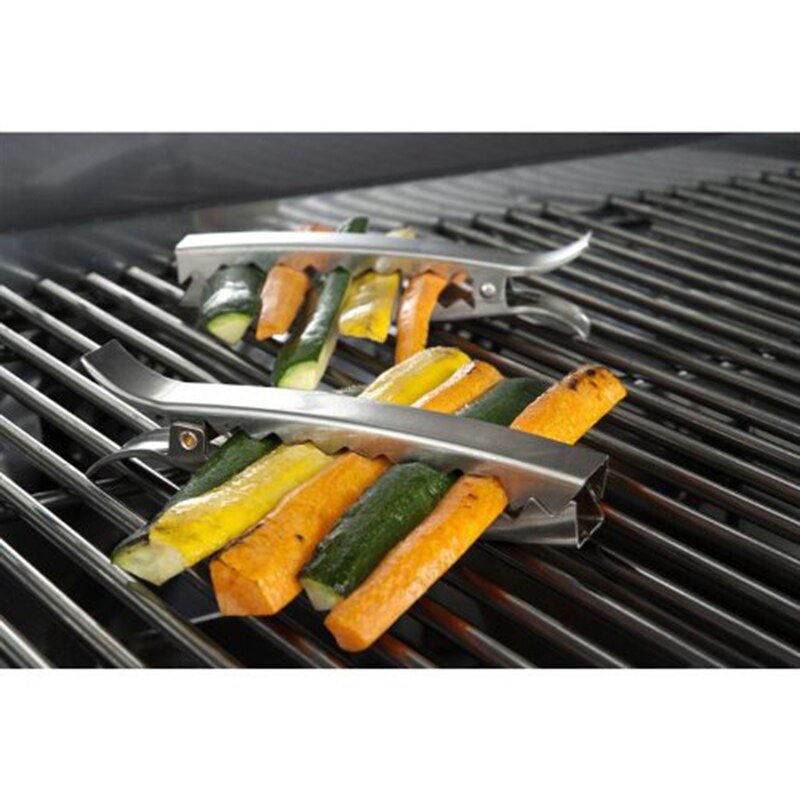 4pcs/set Stainless Steel Grill Clips Vegetable Grill Tongs Barbecue Grill Veggie Roasting Clamp Outdoor BBQ Accessories 6.25 in