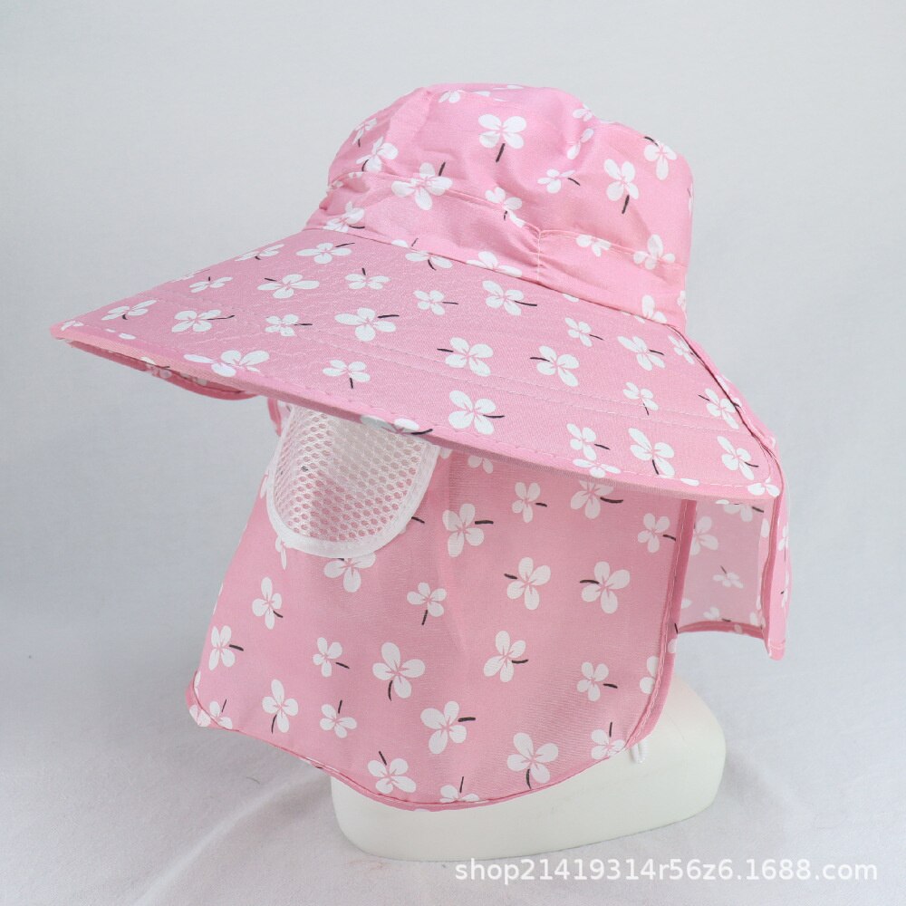 Women UV Protection Cap Breathable Big Brim Outdoor Sun Hat With Face Neck Flap Woman Working Hat: Pink
