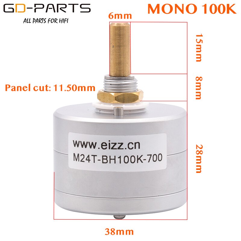 EIZZ Mono 10K 25K 50K 100K 250K 24 Steps Volume Potentiometer LOG Stepped Attenuator Serial Type 6mm Brass Shaft Hifi DIY 1PC: Red