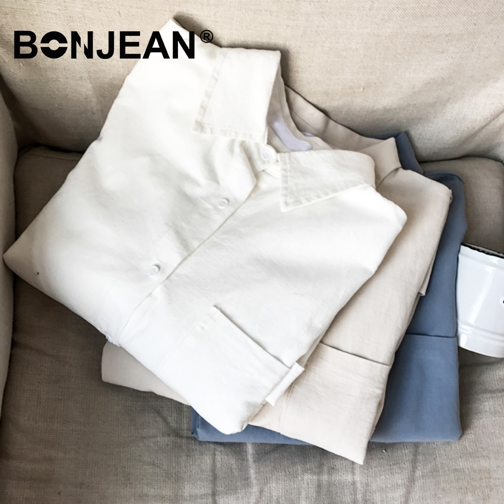 Blusa de algodón para mujer, camisa de verano para Primavera, manga larga, Beige, azul, blusa blanca, Tops casuales, camisa de mujer, ropa de calle Z085