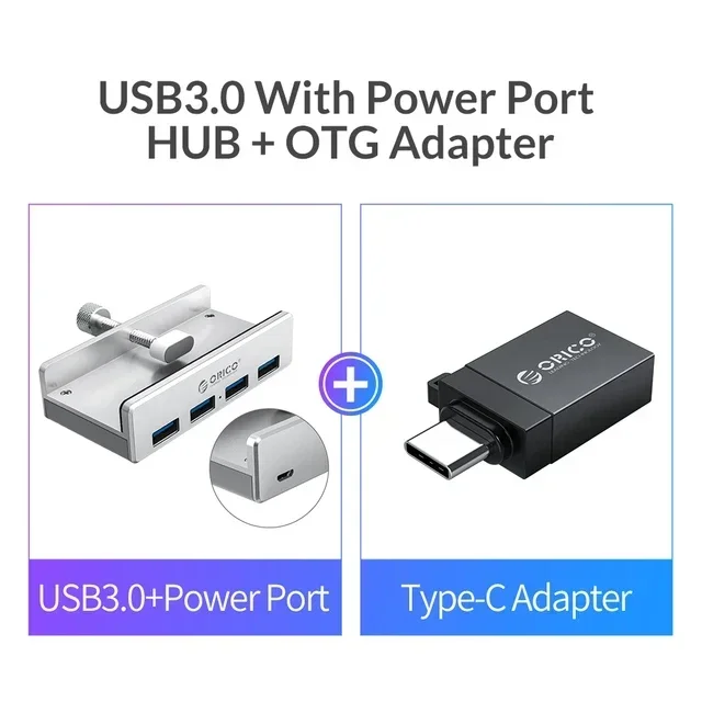 ORICO USB 3.0 Hub mit Netzteil USB3.0 Splitter Adapter Clip-Typ Multi Splitter Hochgeschwindigkeits-Datenübertragung für Laptop PC: Lavendel