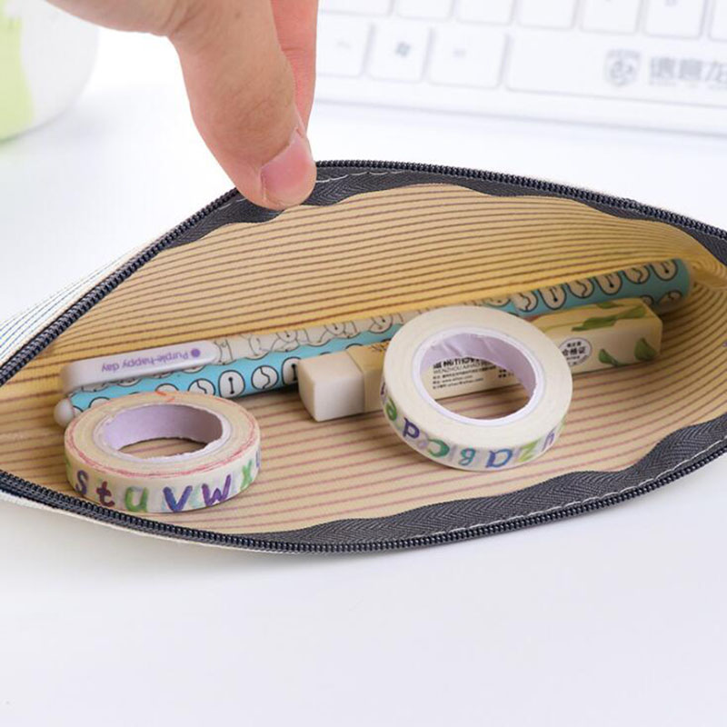 Student Stationery Canvas Pencil Bag Retro School Pencil Bag Office School Supplies Bag Handle Pencil Writing Tool