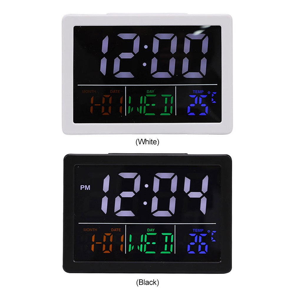 Silent Digital LED Alarm Clock Table Desk Temperature Humidity Meter Date Weather Station Screen Display Clock
