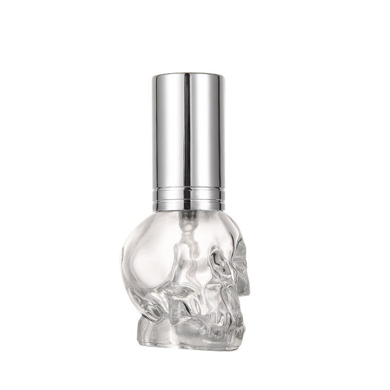 Nbyaïque tête de crâne fendu bouteille vide bouteille en verre parfum en vrac bouteille vide 8ML verre vaporisateur parfum bouteille vide: silver