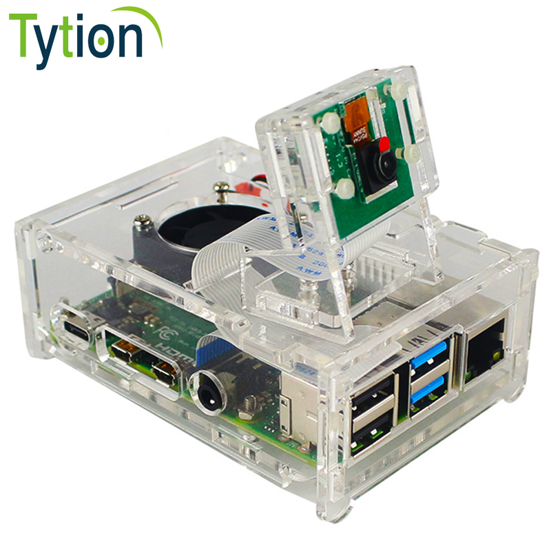 Raspberry Pi 4 B Case Supporting Camera Installation With Heatsinks + Camera Case Holder + Cooling Fan + Acrylic Case+Camera: Red