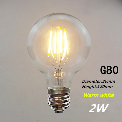 Energiebesparende Led Lamp Edison 2W 4W 6W 8W E27 Imitatie Wolfraam Draad Transparante Gloeilamp decoratieve Verlichting Binnenverlichting: G80  2W